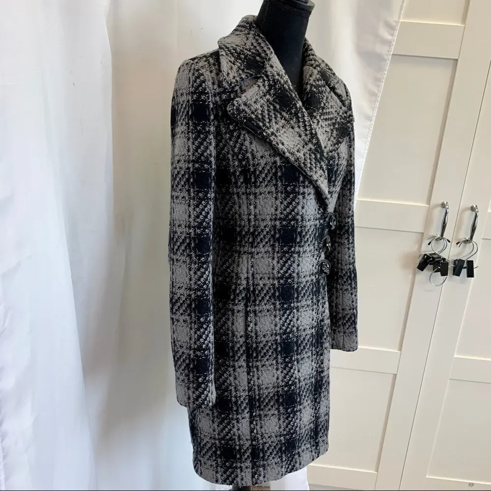 RW & CO Black and gray wool plaid check fall winter coat Sz S